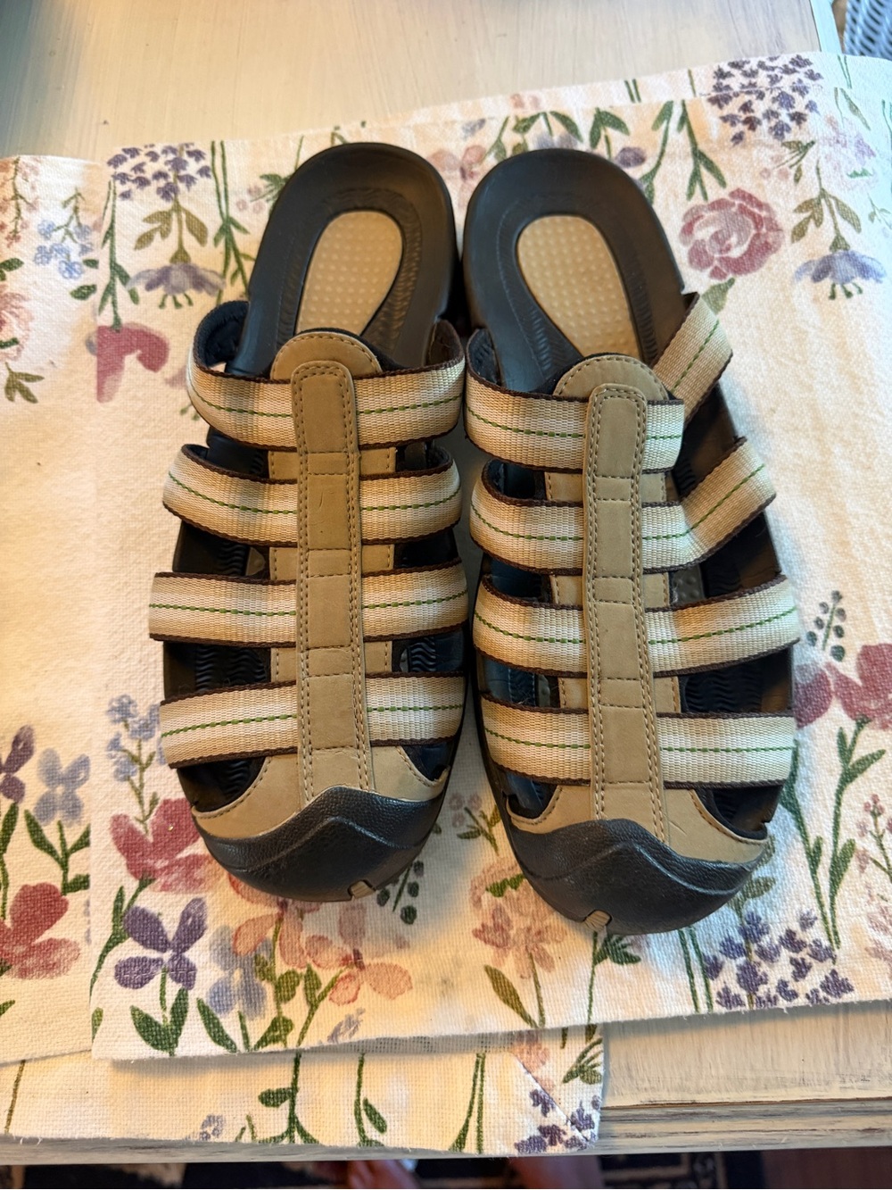 Lands' End Women's Multi-Strap Sandals in Tan and Black